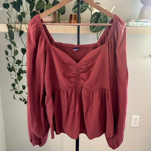 Old Navy Peasant Boho Top Long Sleeve Rust Red Size L Flowy Romantic - Picture 1 of 7